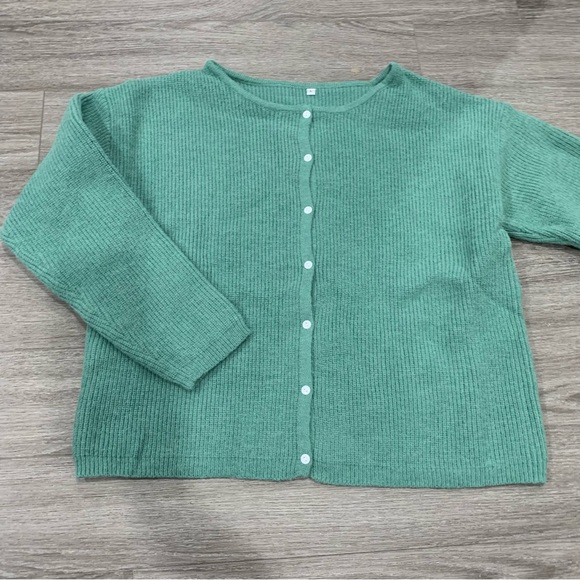 Sweaters - Women Fashion Solid Green Buttons Cardigan Chic O Neck Single Breasted